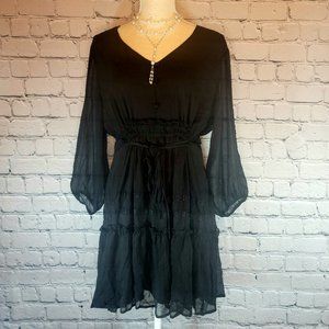 Black Chiffon Cinched Waist Dress Size L